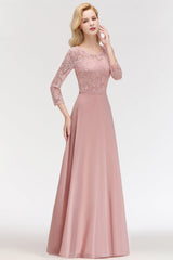 Elegant 3/4 Sleeves Lace Long Dusty Rose Bridesmaid Dresses Online-27dress