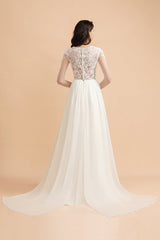 Elegant A-Line Chiffon Lace Wedding Dress Long Sleeves Jewel Ruffles Bridal Gowns On Sale-27dress