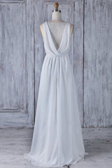 Elegant A-Line Chiffon Wedding Dress Appliques Ruffles Draped Back Bridal Gowns Online-27dress