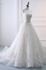 Elegant A-Line Halter Tulle White Wedding Dress Sleeveless Appliques Bridal Gowns On Sale-27dress