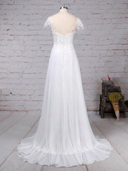 Elegant A-line Illusion Chiffon Sweep Train Wedding Dress With Beading