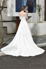 Elegant A-Line Satin Lace 3/4 Sleeves Ankle Length Wedding Dress-27dress