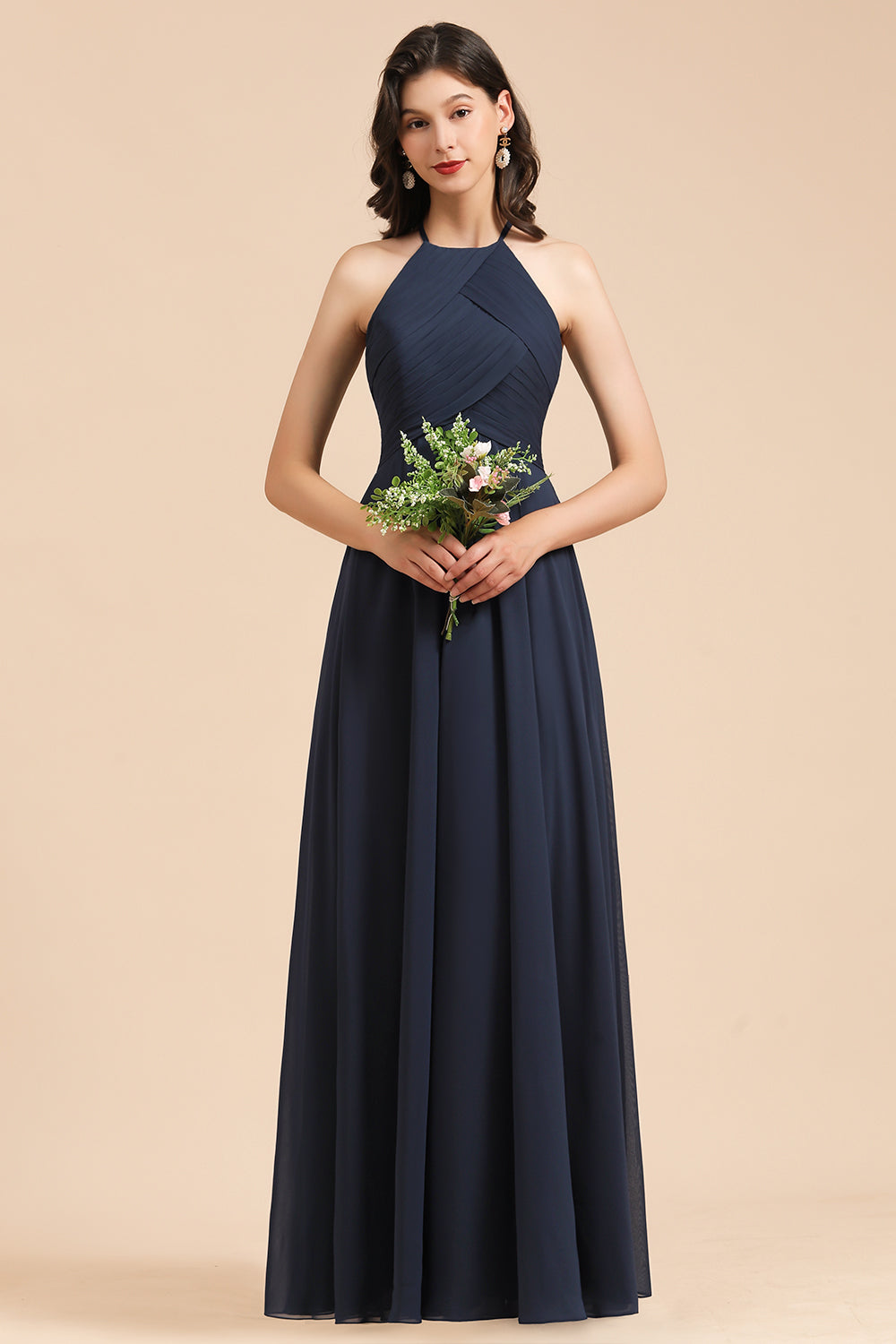 Elegant A-line Sleeveless V-Neck Ruffle Chiffon Lace Bridesmaid Dresses-27dress