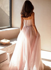 Elegant A-Line Sweetheart Floor-Length Tulle Sleeveless Prom Dress27dress