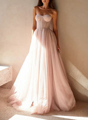 Elegant A-Line Sweetheart Floor-Length Tulle Sleeveless Prom Dress-27dress