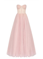 Elegant A-Line Sweetheart Floor-Length Tulle Sleeveless Prom Dress-27dress