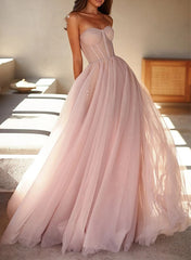 Elegant A-Line Sweetheart Floor-Length Tulle Sleeveless Prom Dress-27dress