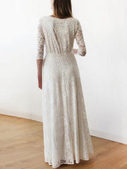 Elegant A-line V-neck Lace Floor-length Wedding Dresses