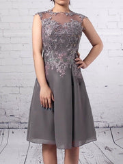 Elegant Appliques Lace Chiffon Tulle A-Line Knee-length Mother of the Bride Dress