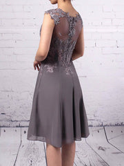 Elegant Appliques Lace Chiffon Tulle A-Line Knee-length Mother of the Bride Dress