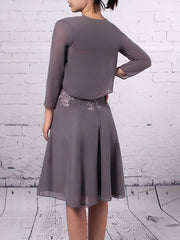 Elegant Appliques Lace Chiffon Tulle A-Line Knee-length Mother of the Bride Dress