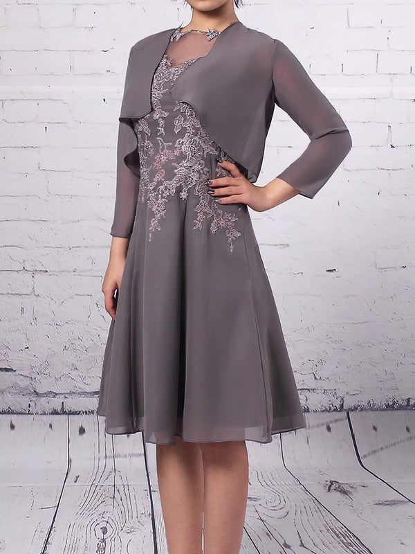 Elegant Appliques Lace Chiffon Tulle A-Line Knee-length Mother of the Bride Dress