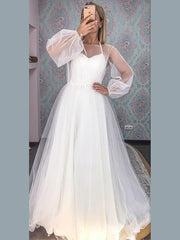 Elegant Ball Gown Illusion Tulle Sweep Train Wedding Dress With Sashes / Ribbons