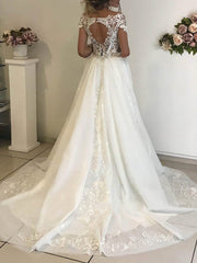 Elegant Ball Gown Illusion Tulle Sweep Train Wedding Dresses With Beading