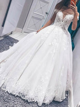 Elegant Ball Gown Off-the-shoulder Tulle Sweep Train Wedding Dress With Beading
