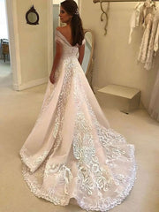 Elegant Ball Gown Off-the-shoulder Wedding Dress With Appliques Lace and Tulle Sweep Train