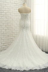 Elegant Bateau White Mermaid Wedding Dresses With Appliques Ruffles Lace Bridal Gowns On Sale-27dress