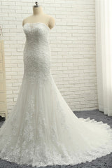 Elegant Bateau White Mermaid Wedding Dresses With Appliques Ruffles Lace Bridal Gowns On Sale-27dress
