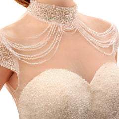 Elegant Beaded High Neck Ball Gown Wedding Dress