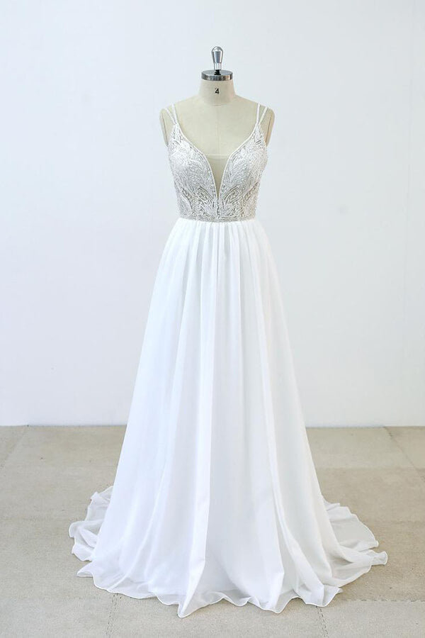Elegant Beading Chiffon A-line Wedding Dress On Sale-27dress