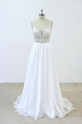 Elegant Beading Chiffon A-line Wedding Dress On Sale-27dress