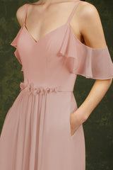 Elegant Chiffon Bridesmaid Dress Ruffles With Pockets-27dress
