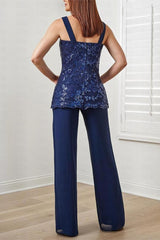 Elegant Chiffon Jumpsuit Mother Of the Bride Dress With Lace Applique-27dress