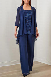 Elegant Chiffon Jumpsuit Mother Of the Bride Dress With Lace Applique-27dress