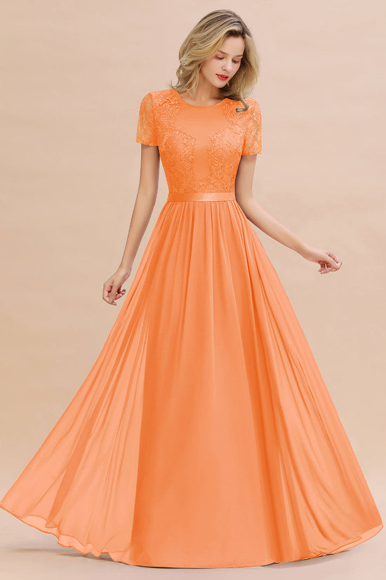 Elegant Chiffon Lace Jewel Short-Sleeves Affordable Bridesmaid Dress-27dress