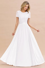 Elegant Chiffon Lace Jewel Short-Sleeves Affordable Bridesmaid Dress-27dress