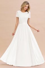 Elegant Chiffon Lace Jewel Short-Sleeves Affordable Bridesmaid Dress-27dress