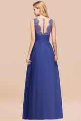 Elegant Chiffon Lace Jewel Sleeveless Bridesmaid Dress with Ruffle-27dress