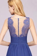 Elegant Chiffon Lace Jewel Sleeveless Bridesmaid Dress with Ruffle-27dress