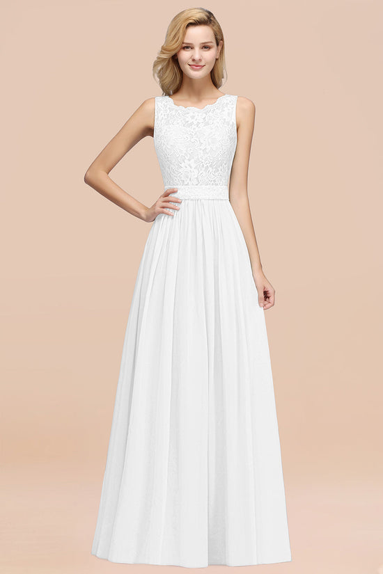 Elegant Chiffon Lace Scalloped Sleeveless Ruffle Bridesmaid Dresses-27dress