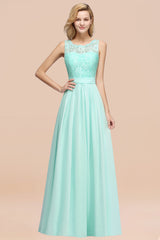Elegant Chiffon Lace Scalloped Sleeveless Ruffle Bridesmaid Dresses-27dress