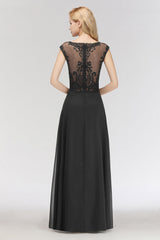 Elegant Chiffon Long Lace Black Bridesmaid Dresses Online-27dress