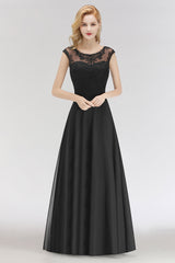 Elegant Chiffon Long Lace Black Bridesmaid Dresses Online-27dress
