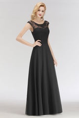 Elegant Chiffon Long Lace Black Bridesmaid Dresses Online-27dress