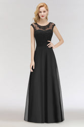 Elegant Chiffon Long Lace Black Bridesmaid Dresses Online-27dress
