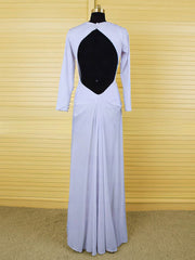 Elegant Chiffon Ruffles Open Back Scoop Neck Floor-length Long Sleeve Mother of the Bride Dress