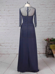 Elegant Chiffon Tulle Scoop Neck A-line Floor-length Beading Mother of the Bride Dress