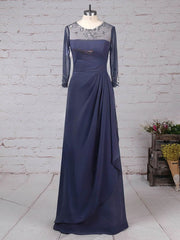 Elegant Chiffon Tulle Scoop Neck A-line Floor-length Beading Mother of the Bride Dress
