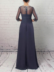 Elegant Chiffon Tulle Scoop Neck A-line Floor-length Beading Mother of the Bride Dress