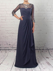 Elegant Chiffon Tulle Scoop Neck A-line Floor-length Beading Mother of the Bride Dress