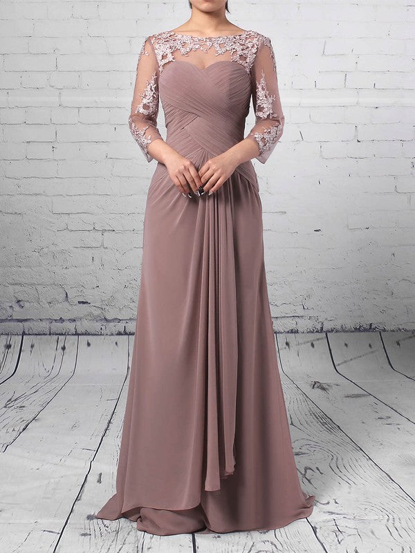 Elegant Chiffon Tulle Scoop Neck Mother of the Bride Dress with Appliques Lace
