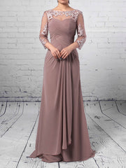 Elegant Chiffon Tulle Scoop Neck Mother of the Bride Dress with Appliques Lace