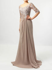 Elegant Chiffon Tulle V-neck A-line Floor-length Appliques Lace Mother of the Bride Dress