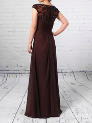 Elegant Chiffon Tulle V-neck A-line Floor-length Beading Mother of the Bride Dress
