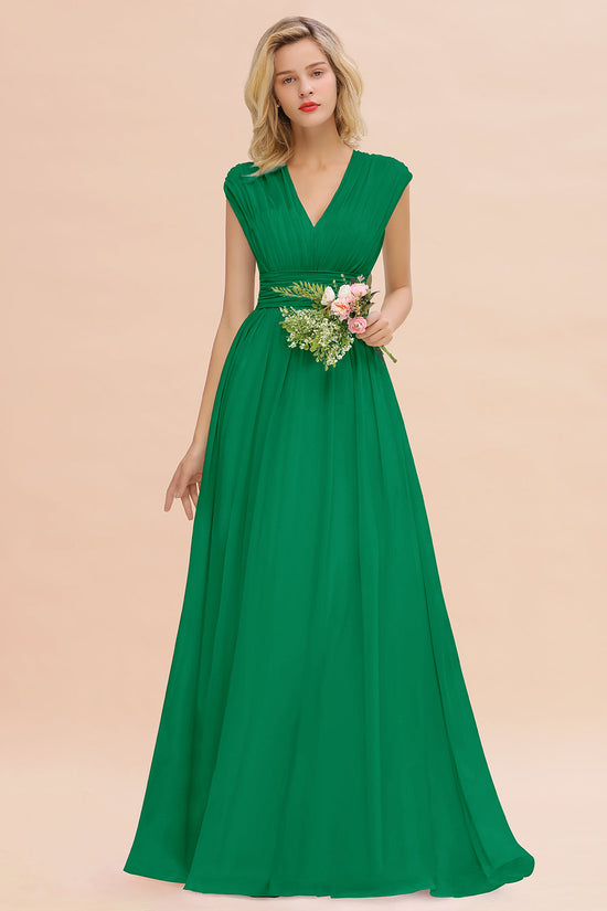 Elegant Chiffon V-Neck Ruffle Long Bridesmaid Dresses Affordable-27dress
