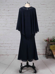 Elegant Chiffon V-neck Sheath/Column Beading Tea-length Mother of the Bride Dress